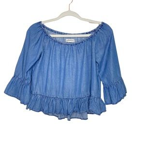 Zara Denim Style Ruffle Top Size XS